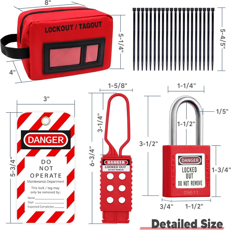 SATTRON Lockout Tagout Kit Electrical Loto: Lockout Hasps, Safety Padlocks, Plug Lockout, Clamp On and Universal Multipole Circuit Breaker Lockouts, Lockout Tags, Nylon Zip Ties, Red Carrying Bag for Safety - Image 4
